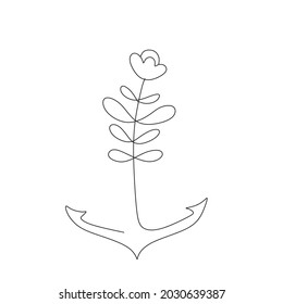 Anchor with flowers line art. anchor vector. Sea minimal logo