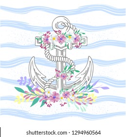 Anchor and  flowers retro vector illustration. 