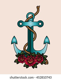 anchor and flowers  tattoo isolated icon design, vector illustration  graphic 