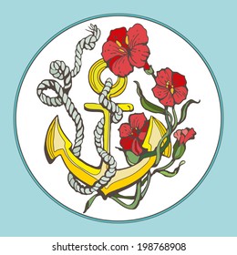 anchor with flowers vector illustration