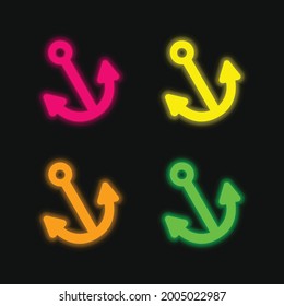 Anchor four color glowing neon vector icon