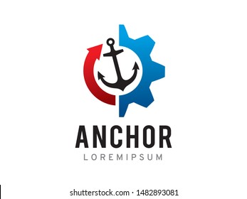 Anchor and gear logo symbol or icon template