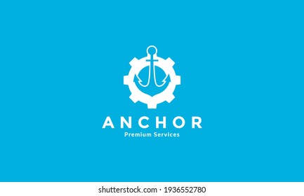 anchor with gear logo symbol vector icon illustration design