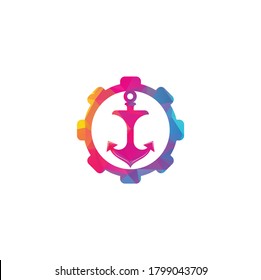Anchor gear shape concept vector logo design. Creative anchor logo design.