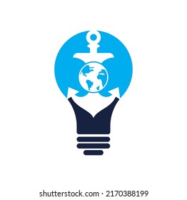 Anchor Globe bulb shape concept Logo Template. Anchor and planet logo combination. Marine and world symbol or icon.