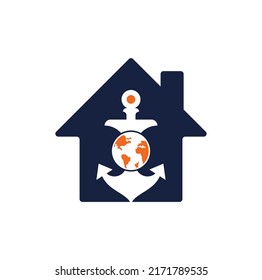 Anchor Globe home shape concept Logo Template. Anchor and planet logo combination. Marine and world symbol or icon.