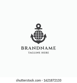 Anchor and globe logo design template vector illustration