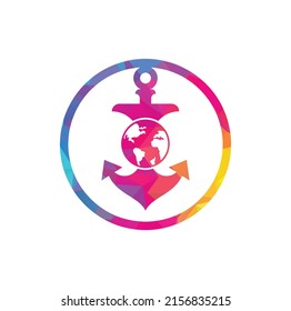 Anchor Globe Logo Template. Anchor and planet logo combination. Marine and world symbol or icon.