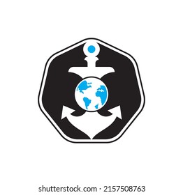 Anchor Globe Logo Template. Anchor and planet logo combination. Marine and world symbol or icon.
