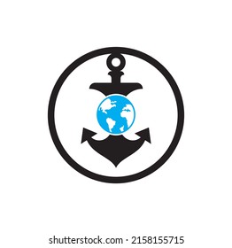 Anchor Globe Logo Template. Anchor and planet logo combination. Marine and world symbol or icon.