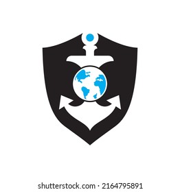 Anchor Globe Logo Template. Anchor and planet logo combination. Marine and world symbol or icon.