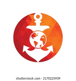 Anchor Globe Logo Template. Anchor and planet logo combination. Marine and world symbol or icon.