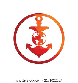 Anchor Globe Logo Template. Anchor and planet logo combination. Marine and world symbol or icon.