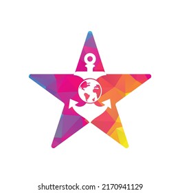 Anchor Globe star shape concept Logo Template. Anchor and planet logo combination. Marine and world symbol or icon.	

