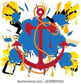 Anchor graffiti. Abstract modern street art decoration performed in urban painting style.
