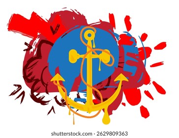 Anchor graffiti. Abstract modern street art decoration performed in urban painting style.
