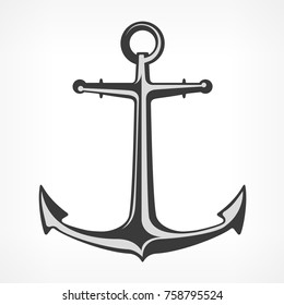 Anchor, grey nautical symbol on white, vector marine illustration