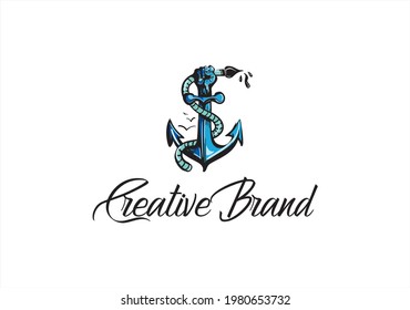 Anchor hand with brush hand drawn logo