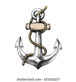 Anchor. Hand draw vector engraving illustration