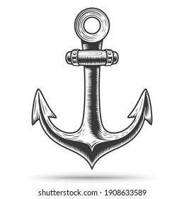 Anchor. Hand drawing. Isolated on a white background. Suitable for tattoos, postcard design, magazines, banners, etc.