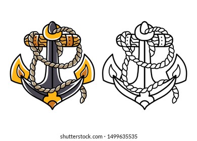 Anchor hand drawing old school tattoo. Vector illustration on white background.