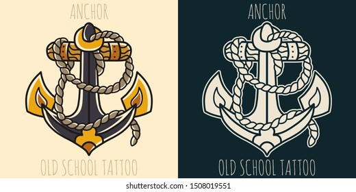 Anchor hand drawing old school tattoo. Design element for poster, card, banner. Vector illustration.