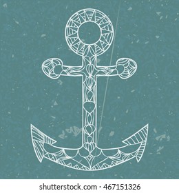 Anchor hand drawn. doodle vector illustration. Zentangle style. outline on underwater background. white contour on dark