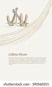 Anchor. Hand drawn illustrations. In engraving style. Drawn in ink and pen. Can be used for your design booklet, book or other printing products.