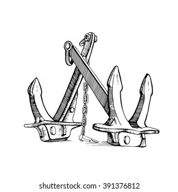 Anchor. Hand drawn illustrations. In engraving style. Drawn in ink and pen. Can be used for your design booklet, book or other printing products.