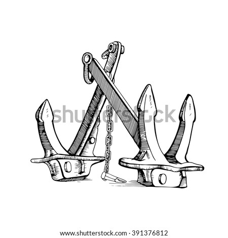 Anchor. Hand drawn illustrations. In engraving style. Drawn in ink and pen. Can be used for your design booklet, book or other printing products.