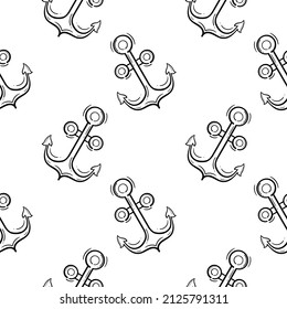 anchor hand drawn seamless pattern on white background