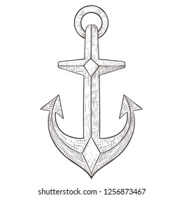 Anchor. Hand drawn sketch. Vector illustration isolated on white background