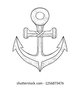 Anchor. Hand drawn sketch. Vector illustration isolated on white background