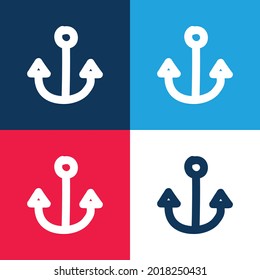 Anchor Hand Drawn Tool blue and red four color minimal icon set