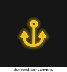 Icono de neón brillante amarillo de la herramienta de dibujo de mano de anclaje