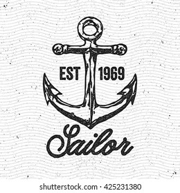 Anchor. Hand drawn vintage logo. Sailor retro sign.