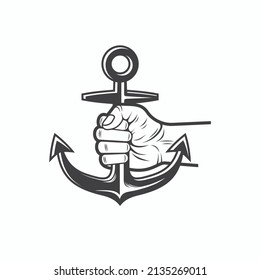 anchor and hand illustration, vector art.