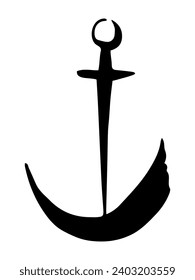 Anchor hand painted with black ink brush, isolated on white background. Vector illustration