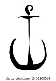 Anchor hand painted with black ink brush, isolated on white background. Vector illustration