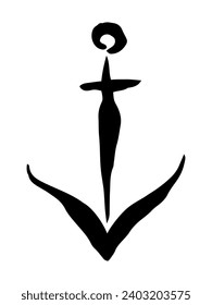 Anchor hand painted with black ink brush, isolated on white background. Vector illustration