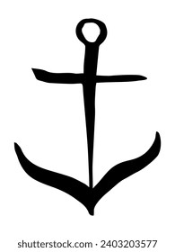 Anchor hand painted with black ink brush, isolated on white background. Vector illustration