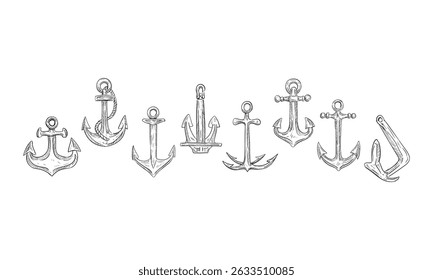 anchor handdrawn engraving doodle collection