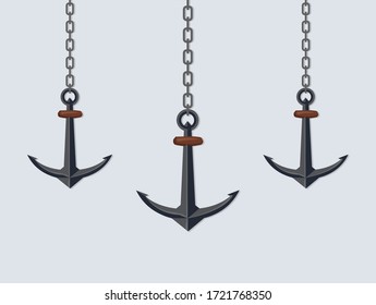 Anchor hanging on a rope.Vector illustration.