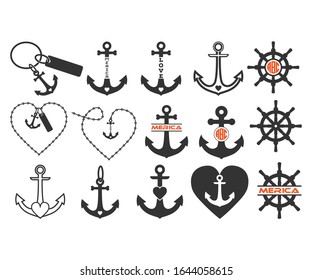 Anchor heart vector symbol illustration. ship wheel vector