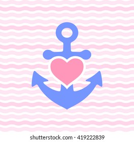 Anchor with hearts and pink waves