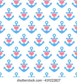 Anchor with hearts. Sea pattern 