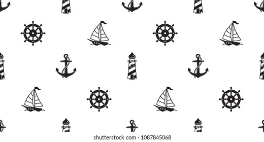 Anchor helm lighthouse Seamless Pattern vector maritime Nautical tropical boat isolated background ocean wallpaper