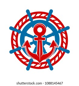 anchor and helm marine nautical vector icon