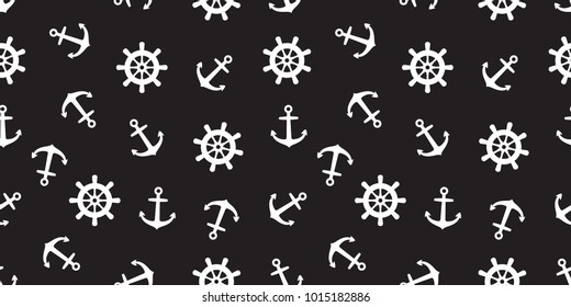 Anchor helm seamless pattern vector Nautical maritime sea ocean boat isolated wallpaper background black