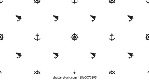 Anchor helm shark seamless pattern fin dolphin vector Nautical maritime sea ocean boat isolated background wallpaper